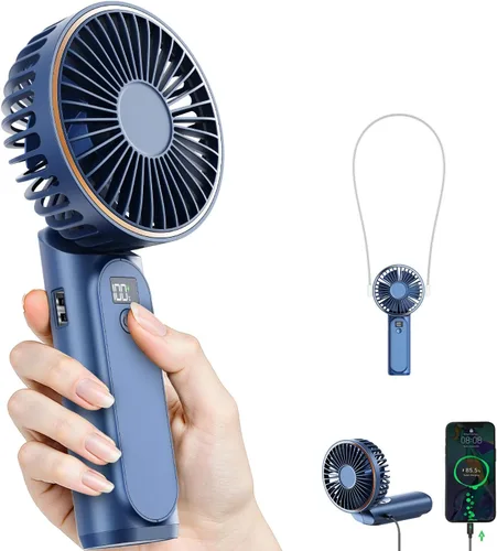 Vista 16 de TUNISE Ventilador de Mano Portátil Recargable, Ventilador Portátil de 4000mAh, Ajustable 180°, 6 Velocidades de Viento, Pantalla de Electricidad