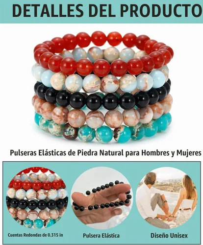 Vista 2 de BOMAIL 5 pulseras de cuentas de piedras semipreciosas de 0.315 in