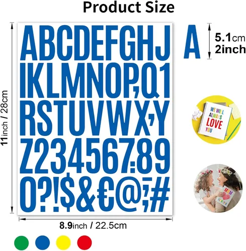 Vista 4 de 10 hojas de 500 calcomanías de letras de vinilo, autoadhesivas de números del alfabeto, de 2 pulgadas, impermeables, para buzones, ventanas