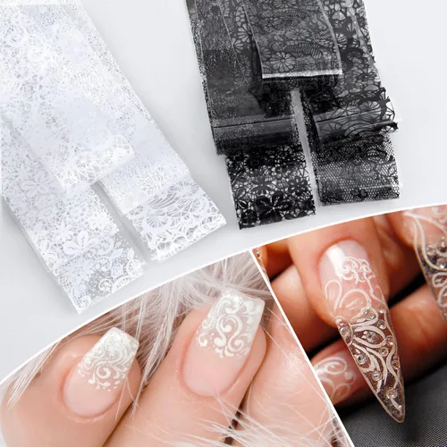 Vista 5 de SmallCat 20 rollos de papel de aluminio de transferencia de uñas, lámina de uñas de encaje, calcomanías de uñas de flores, arte de uñas