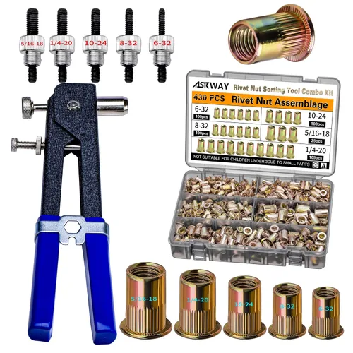 Vista 12 de Kit de herramientas de tuerca de remache a presión, 430 piezas de combinación de tuercas de remache métricas (M8/M6/M5/M4/M3), adecuado