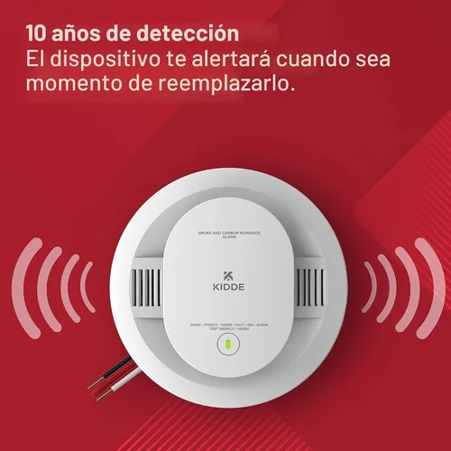 Vista 11 de Kidde Detector de humo y monóxido de carbono cableado, batería de reserva AA, interconectable, indicadores de luz de advertencia LED