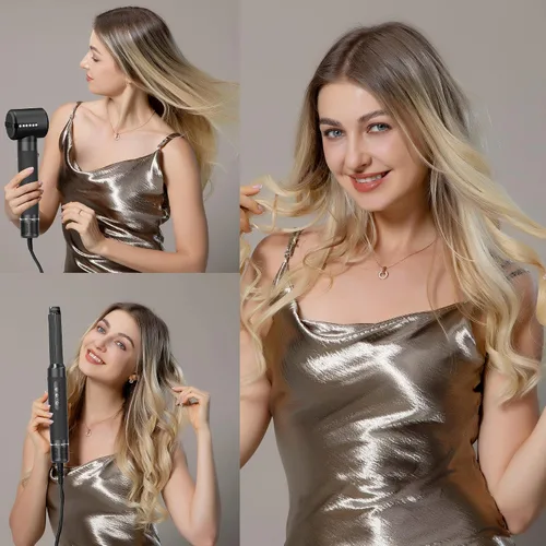 Vista 8 de Cepillo secador de pelo de 7 en UNO, varita rizadora de autoenvolvimiento, secador de pelo iónico negativo de alta velocidad de 110,000 RPM