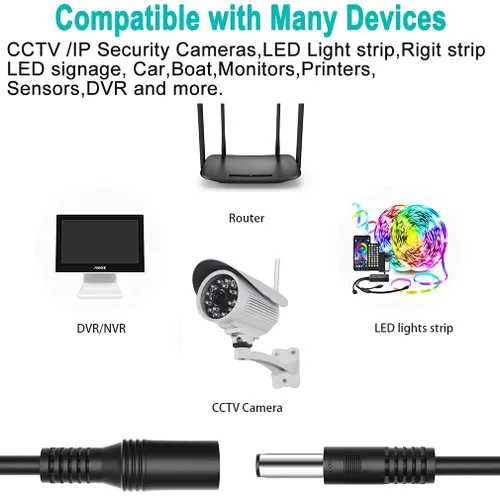 Vista 5 de Cable de extensión de alimentación de CC de 0.217 in x 0.083 in, cable de extensión de 12 V CC, cable de cámara de seguridad macho a hembra