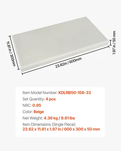 Vista 7 de VEVOR 4 piezas de paneles acústicos, paneles de absorción de sonido de fibra de vidrio de 2 pulgadas de espesor y 23.6 x 11.8 pulgadas, tableros
