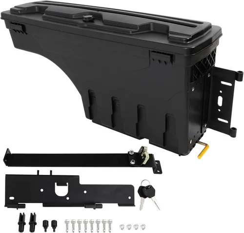 Vista 7 de Caja de almacenamiento para caja de camión, tapa con cerradura con llave, almacenamiento de caja de camioneta abatible, compatible con Jeep Wrangler