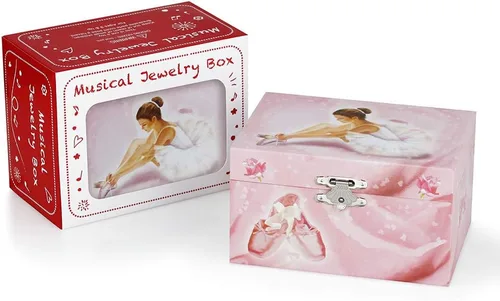 Vista 6 de RR ROUND RICH DESIGN Joyero musical infantil para niñas y conjunto de joyas con tema de bailarina color rosa cisne