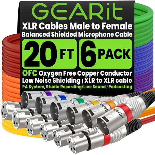 Vista 18 de GEARit XLR Cables de 1 pie 6 unidades de varios colores, cable de micrófono XLR macho a hembra, cable de micrófono blindado equilibrado