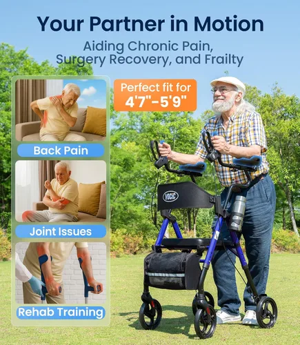 Vista 5 de VOCIC Caminantes para personas mayores, andador vertical con reposabrazos ajustables, Z22 GelCool Stand Up Walker con asiento y respaldo Ergo