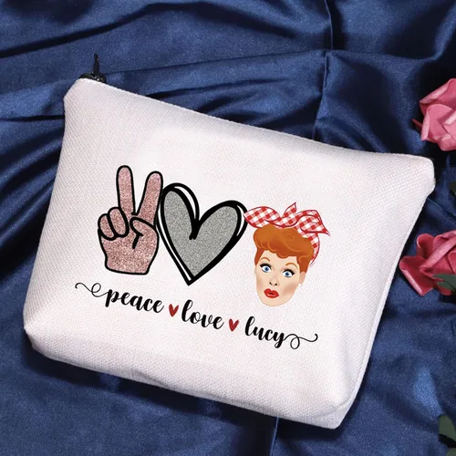Vista 3 de POFULL Regalo inspirado en programas de televisión Lucy Fan Gift Peace Love Lucy Maquillaje Bolsa con cremallera para mujer