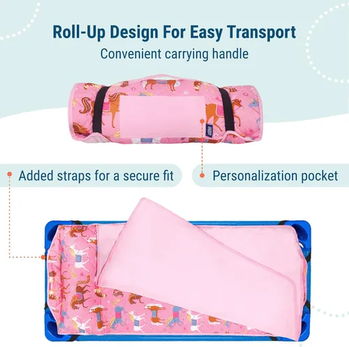 Vista 4 de Wildkin Tapete acolchado moderno de microfibra para siesta con almohada reutilizable para niños y niñas, ideal para dormir en primaria