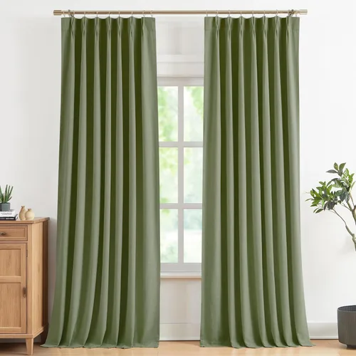 Vista 21 de Vision Home Cortinas marrones con pliegues pinzados, opacas completas, cortinas de ventana de lino mezclado para oscurecer la habitación, cortinas