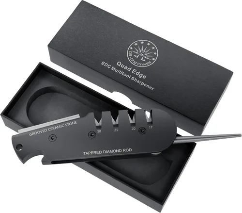 Vista 5 de Off-Grid Knives - Afilador de cuchillos QuadEdge con 4 ángulos: 17° 20° 25° 30°, caña de diamante, afilador de anzuelos de pesca, piedra
