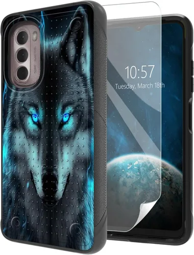 Vista 24 de Funda para Moto G Stylus 5G 2021 con protector de pantalla, a prueba de golpes, 2 en 1, parte trasera duradera de policarbonato duro texturizado