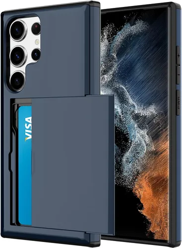 Vista 22 de Funda tipo cartera para Samsung Galaxy S22 con ranura para 2 tarjetas de crédito Funda a prueba de golpes Hybrid Heavy Duty Protection Armor Funda
