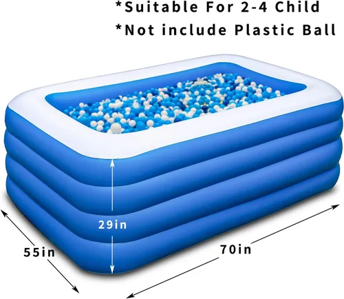 Vista 6 de Piscina inflable, piscina familiar inflable de 70 x 55 x 29 pulgadas, fiesta acuática de verano, adultos, al aire libre, jardín, patio trasero