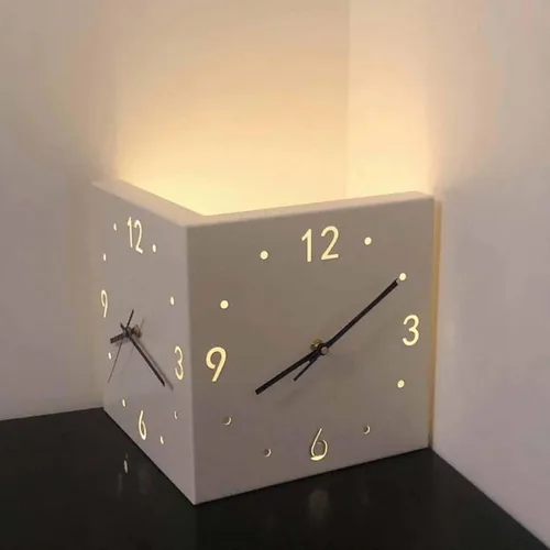 Vista 3 de CLOUDEMO Reloj de esquina de doble cara, reloj de pared de esquina de doble cara, reloj de pared de esquina luminoso con sensor con escala numérica
