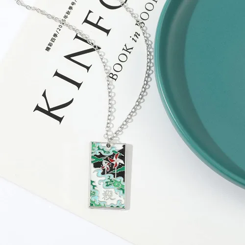 Vista 6 de Collar con colgante de esmalte de Tanjiro, disfraz de personaje, inspiración, cosplay, Kimetsu Hanafuda, collares, regalos de joyería para mujeres