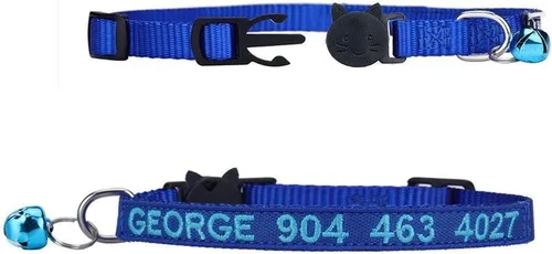 Vista 2 de WFRLQ Collar de gato, collares de identificación de gato personalizados bordados de nylon con campana - Texto personalizado con nombre de mascota