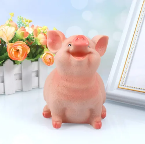 Vista 3 de Hucha artesanal de resina para niños y niñas, caja de dinero para niños y niñas, alcancía, decoración de cerdo, regalo de cumpleaños