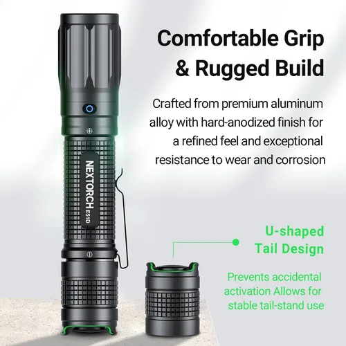 Vista 7 de Linterna recargable NEXTORCH E51D de alto lumen, linterna táctica de 2100 lúmenes con 3 modos y estroboscópica para senderismo al aire libre