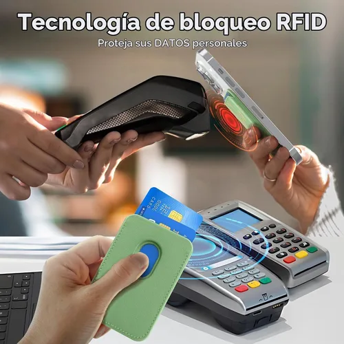 Vista 5 de Cartera de cuero Mag-Safe RFID magnética más resistente para la serie iPhone 17, accesorios Mag-Safe que se adhieren a la serie de iPhone Verde claro