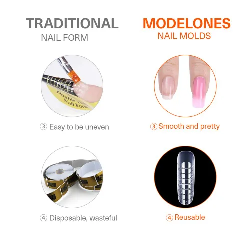 Vista 7 de MODELONES Gel de extensión de poli con forma de uñas duales, 120 unidades, uñas de ataúd transparentes, puntas de uñas de bailarina