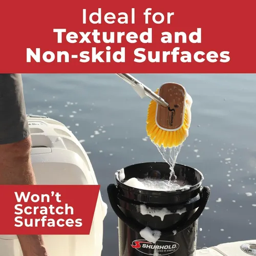 Vista 4 de Shurhold Classic Deck Brush – Boat Cleaning Brush with Wood Block, Rubber Bumper & Durable Bristle Design