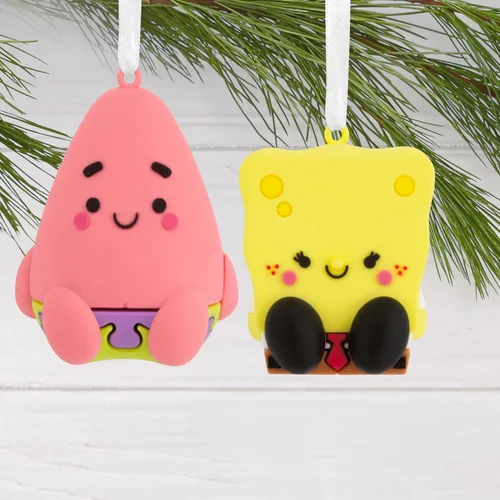 Vista 5 de Hallmark Better Together Nickelodeon Bob Esponja y Patrick Star Adornos magnéticos de Navidad, juego de 2