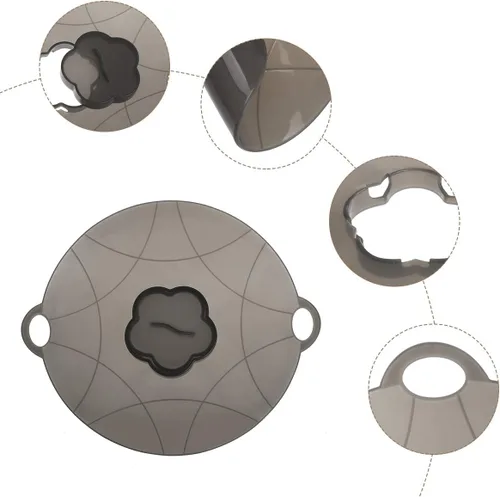 Vista 7 de Tapa de tapón de silicona para derrames de silicona, protección contra derrames, herramienta de cocina multifunción para cocinar ollas de 7 a 10 Gris