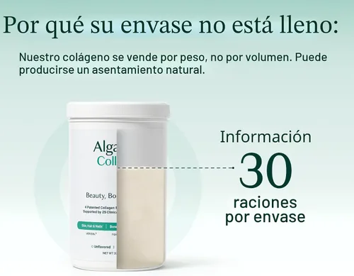 Vista 6 de ALGAECAL Colágeno: 4 Péptidos clínicamente respaldados VERISOL®, FORTIGEL®, UC-II®, FORTIBONE®, Polvo de colágeno hidrolizado antienvejecimiento, 30