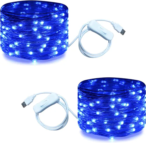 Vista 17 de RUICHEN Guirnalda de luces USB de 33 pies, 100 luces LED con interruptor de encendido/apagado (blanco cálido, paquete de 2)
