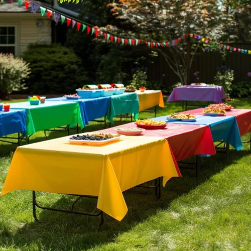 Vista 4 de Paquete de 6 manteles de neón desechables de plástico arcoíris para decoraciones de fiestas, suministros de cumpleaños y bodas (color neón)