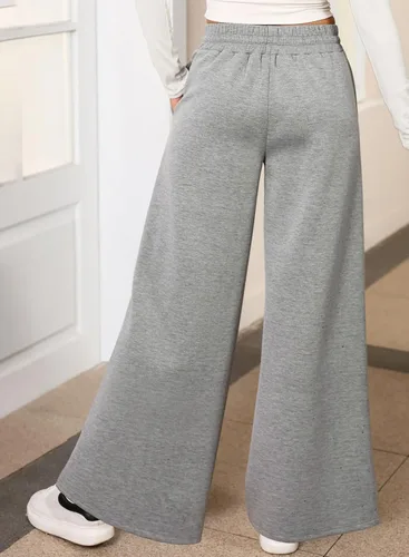 Vista 2 de Aleumdr Pantalones deportivos de cintura alta con cordón y pierna ancha con bolsillos, pantalones de yoga sueltos casuales para mujer