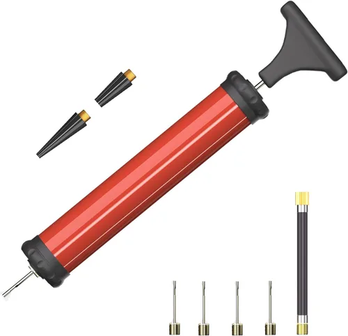 Vista 7 de DDUO Bomba de bola portátil, kit de inflador de bomba de aire con aguja, boquilla, manguera de extensión para baloncesto, fútbol, voleibol, rugby