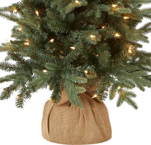 Vista 3 de árbol de arpillera National Tree, de 4 pies, con 150 luces transparentes (ED3-300-40) 150 Clear Lights,643 Tips, Burlap Base, Artificial, Green