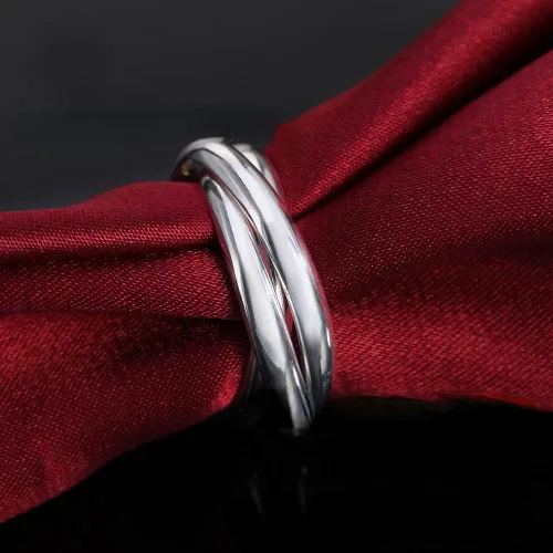 Vista 6 de QUSIIOSLK Anillo de plata de ley 925 entrelazado de triple banda entrelazada, anillos de alto pulido para mujer, anillo de boda trenzado entrelazado