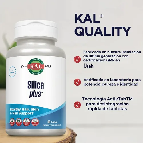 Vista 6 de KAL Silica Plus, Gel de Sílice con Extracto de Cola de Caballo, Apoyo para Cabello, Piel y Uñas Saludables, Máxima Absorción, Cabello Vibrante, Piel
