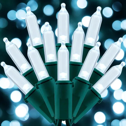Vista 8 de Juego de luces de cadena navideñas azules de 200 unidades LED, 66 pies de cable verde, juego de luces festivas UL certificadas de grado comercial