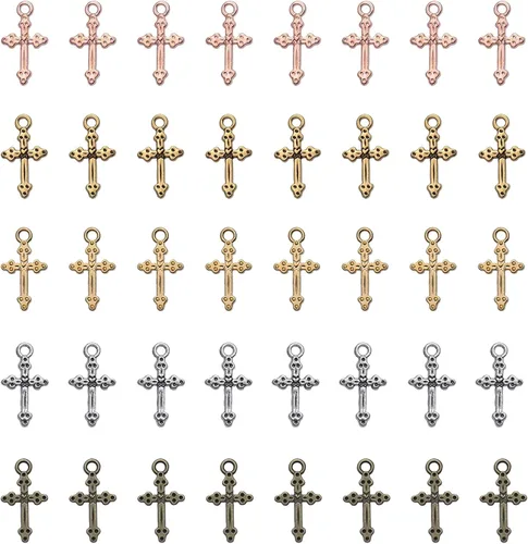 Vista 10 de 50 colgantes vintage de crucifijo con agujero de metal religioso antiguo plateado dorado cruz a granel para fabricación de joyas, kit de bricolaje