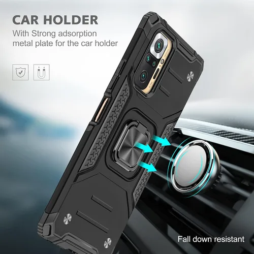 Vista 3 de Asuwish Funda de teléfono para Xiaomi Redmi Note 10/10S 4G con protector de pantalla de vidrio templado y soporte de anillo delgado híbrido Negro