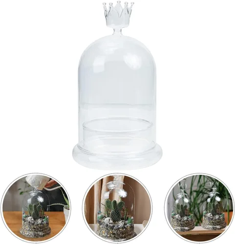 Vista 9 de FOMIYES Cúpula de cristal con base, tarro de campana terrario escaparate para coleccionables antiguos, cubierta de postre para decoración de oficina