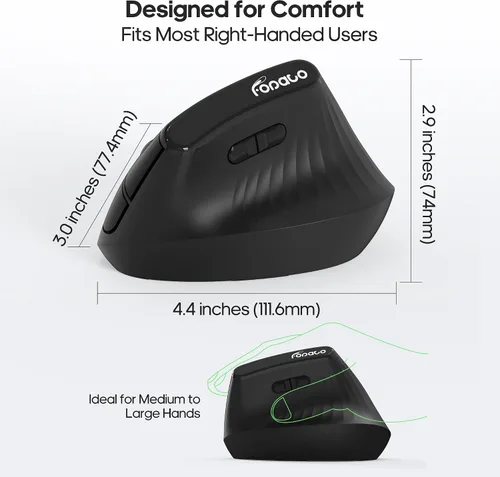 Vista 6 de Ergonomic Vertical Mouse, Silent Wireless Bluetooth Mouse BT5.0 and 2.4G, 3 Adjustable DPI for PC,Mac,Laptop,Computer,Home,Office Use (BLACK)