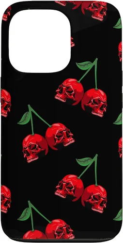 Vista 10 de Cute Cherry Skull Pattern Red Scary Skulls Black Background Case for iPhone 17