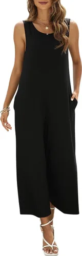 Vista 3 de Nfsion Mono de verano para mujer, casual, holgado, sin mangas, cuello redondo, con bolsillos