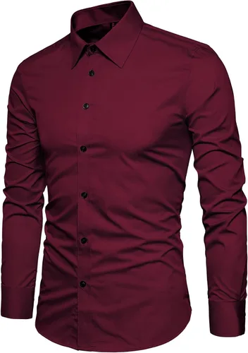 Vista 2 de Manwan walk Camisas de vestir para hombre de manga larga de algodón con botones y mangas largas, de corte ajustado