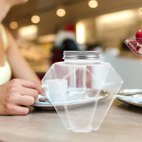 Vista 8 de Kichvoe Botellas de plástico transparente con forma de diamante con tapas, botellas de bebidas multiusos de 17 onzas para almacenamiento de jugo