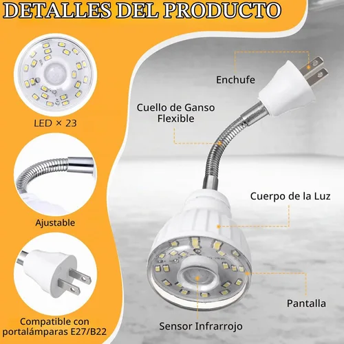 Vista 3 de Paquete de 3 luces LED de noche activadas por movimiento, luz con sensor Blanco frío