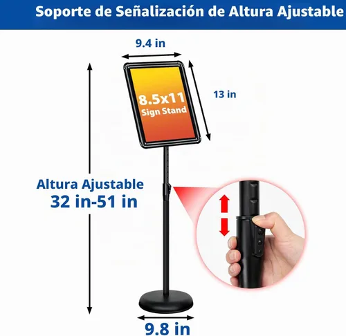 Vista 6 de Soporte ajustable para cartel de póster de pedestal de 8.5x11 pulgadas, soporte de pie de alta resistencia con marco de hebilla de aluminio