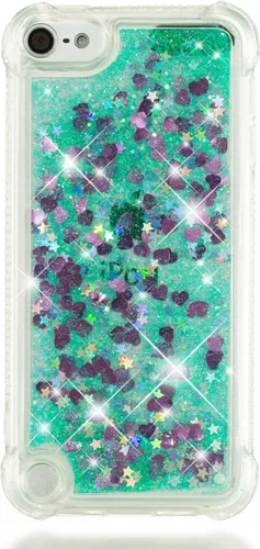 Vista 2 de LEMAXELERS Funda compatible con iPod Touch 7, funda líquida con purpurina flotante de arena movediza a prueba de golpes, funda protectora de love-1